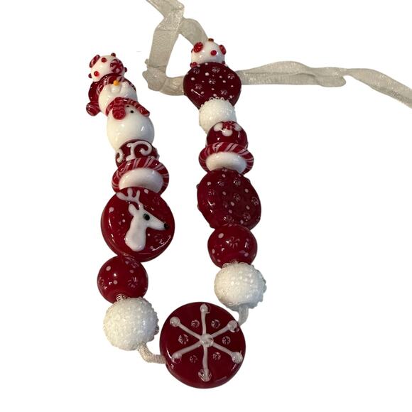 Handmade Lampwork Christmas Glass Bead Bracelet - Picture 2 of 4